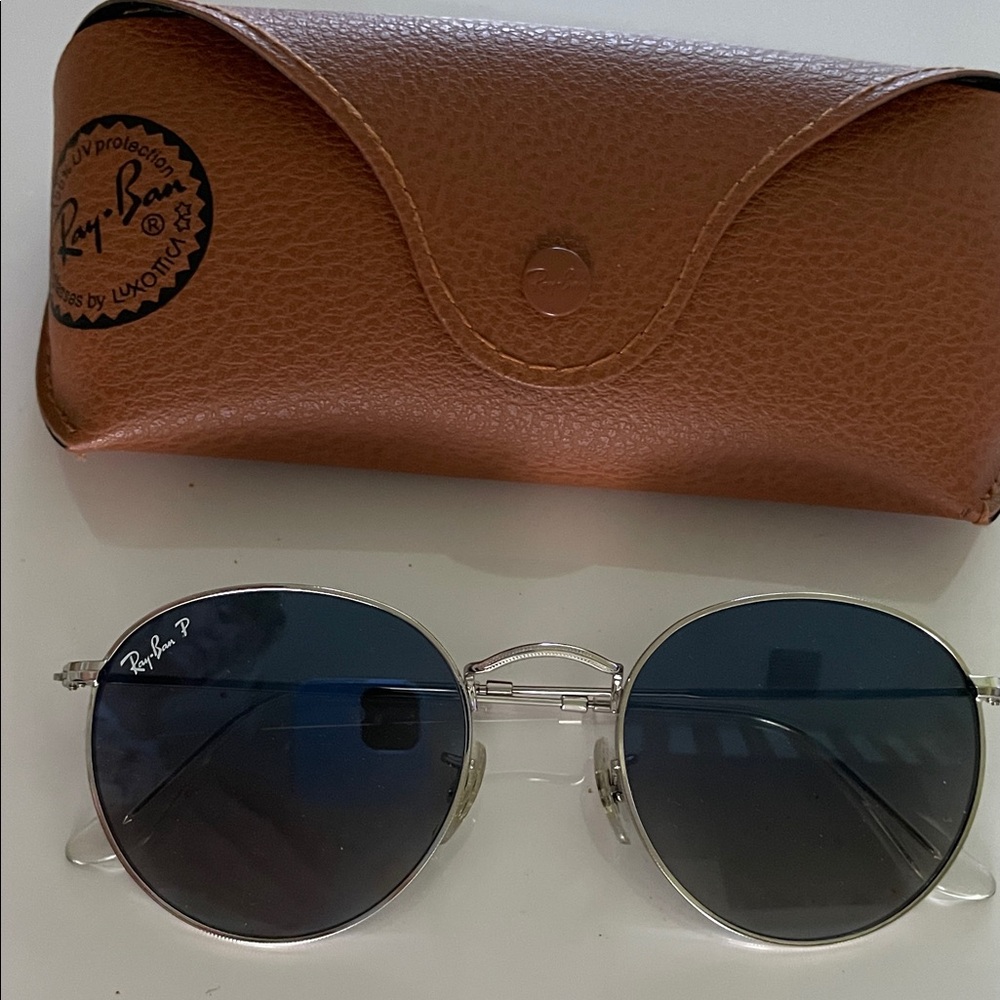 Ray-Ban Silver Frame Sunglasses with Blue Lenses